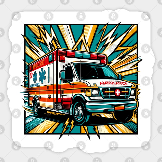 Pop Art Style Graphic Of An Ambulance Sticker by Vehicles-Art